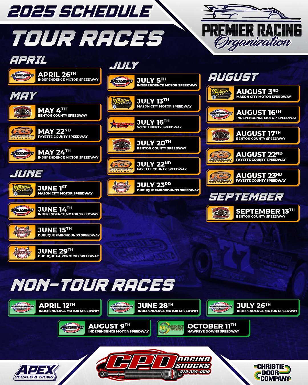 Iowa Premier Racing Organization Pro Late Model Schedule 2025