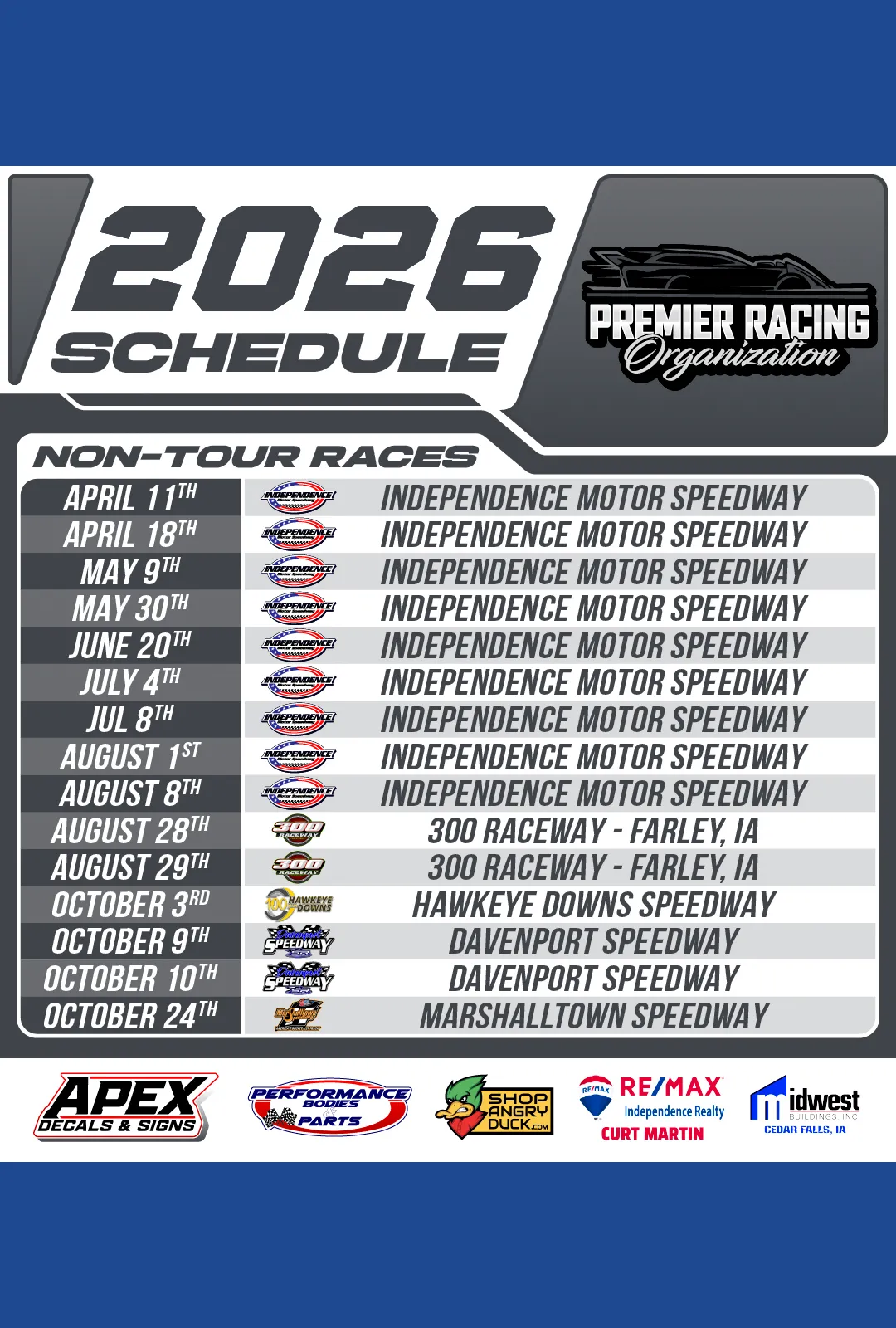 Premier Late Model Tour Schedule | Iowa Dirt Track Events